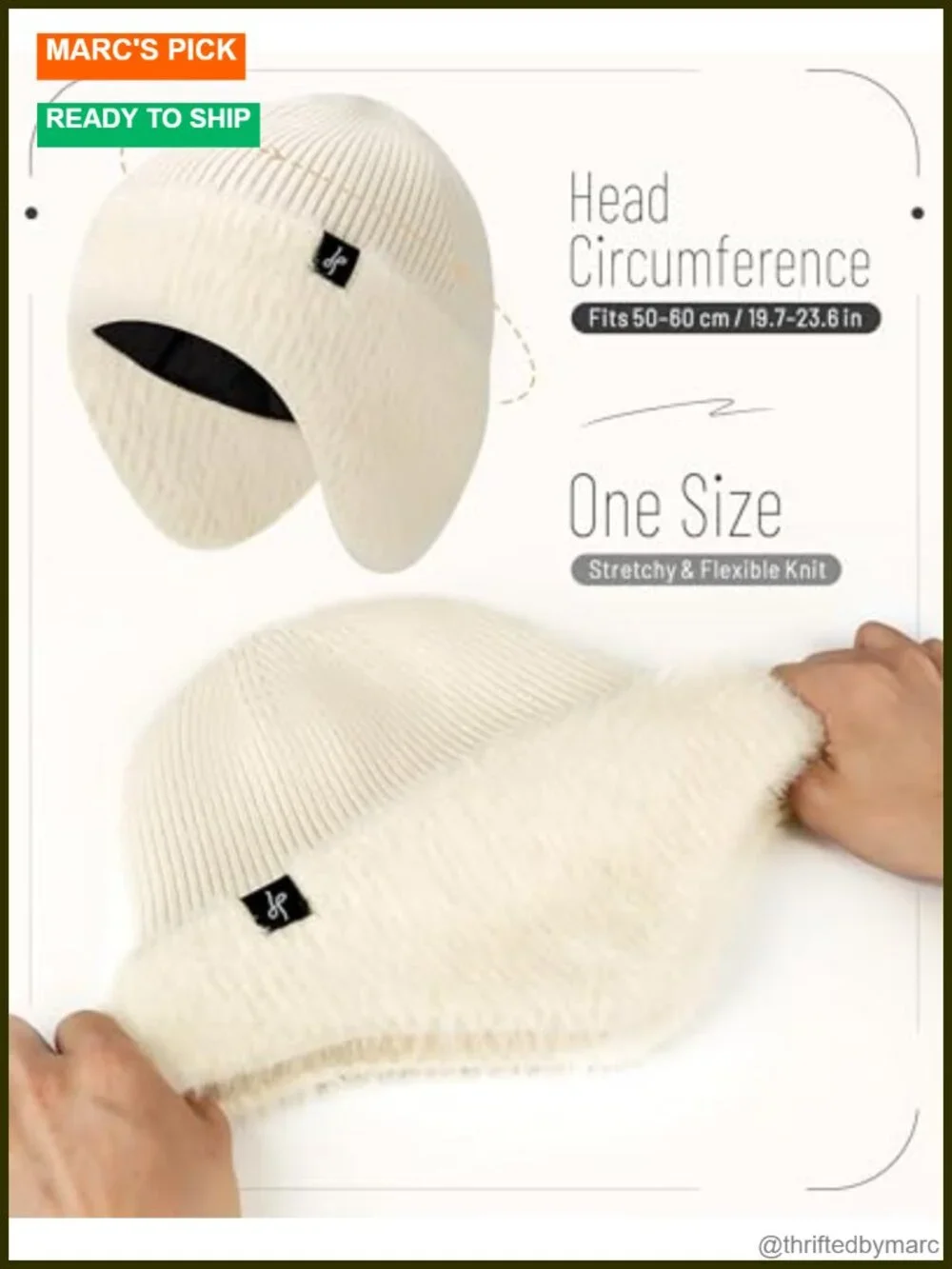 Fleece-Lined Beanie with Earflaps, Windproof Winter Hat for Skiing